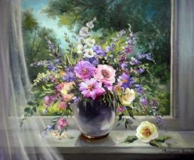 картина по номерам  40Х50 "Цветы в вазе"